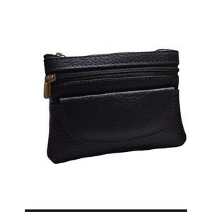 Blue Compact women's genuine leather coin purse and credit card holder